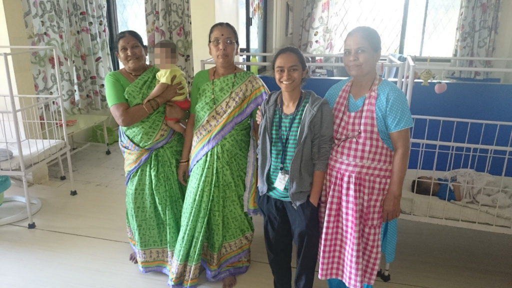 Shabana with some of the ayas, or nannies, at BSSK, the orphanage in India