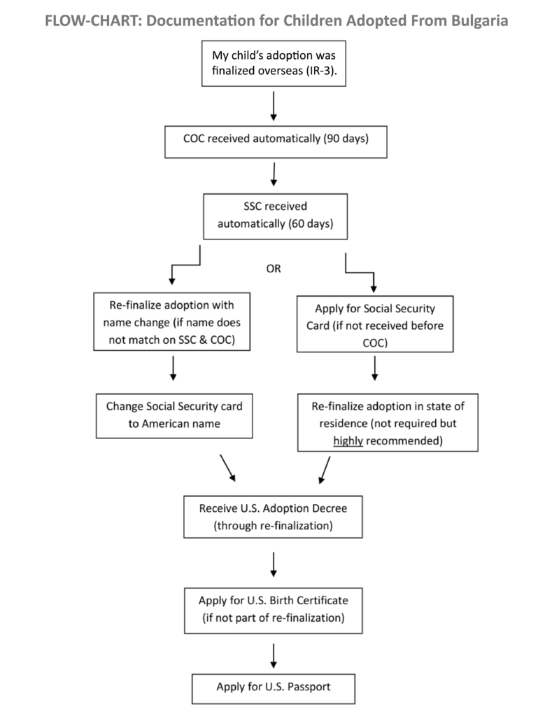 flowchart showing documentation process for children adopted from Bulgaria