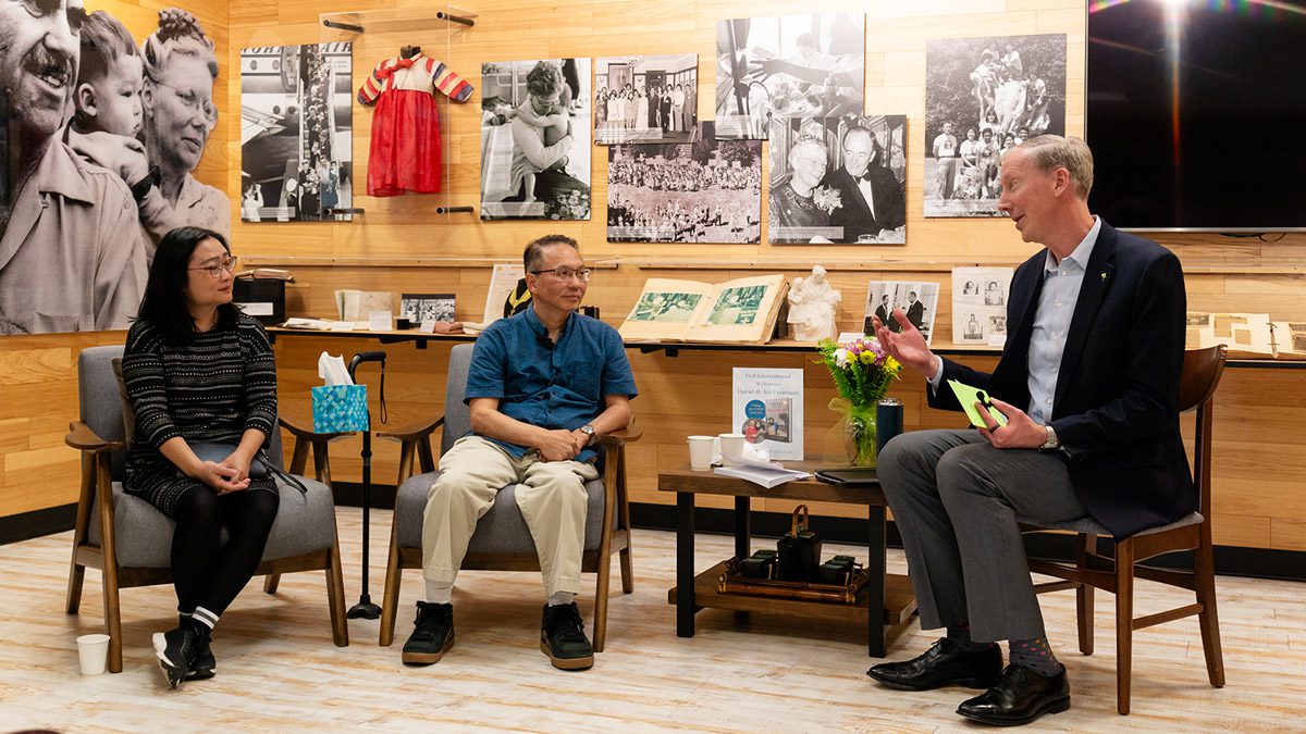 a Korean adoptee speaks at a book event