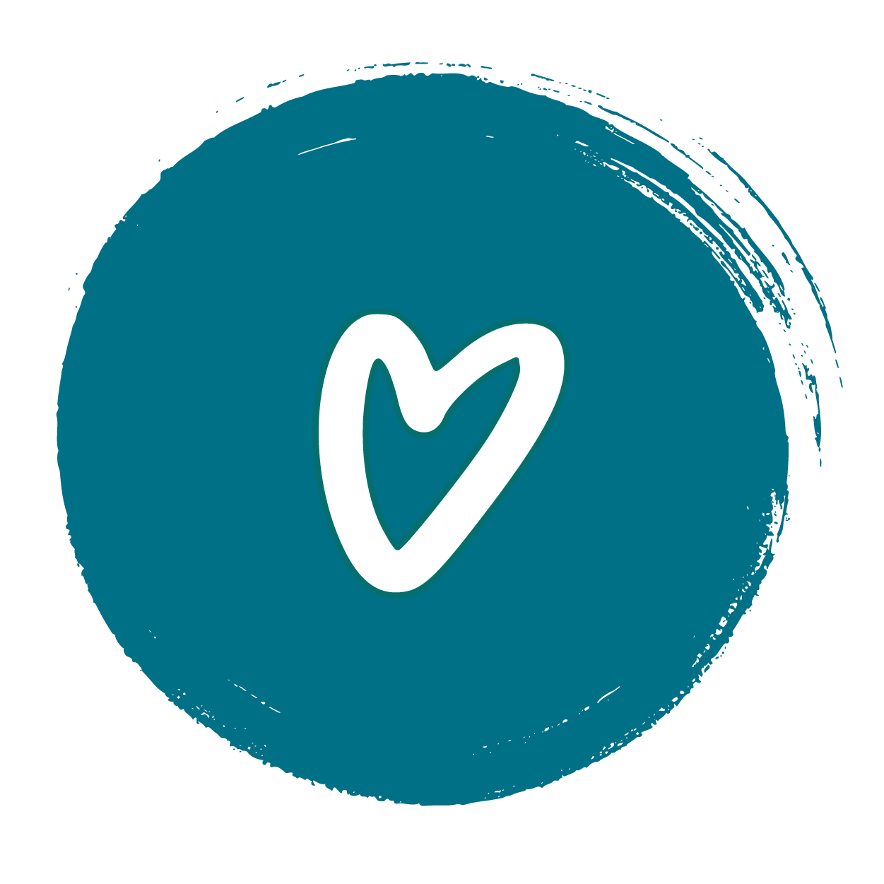 Teal circle with a white heart icon in the center