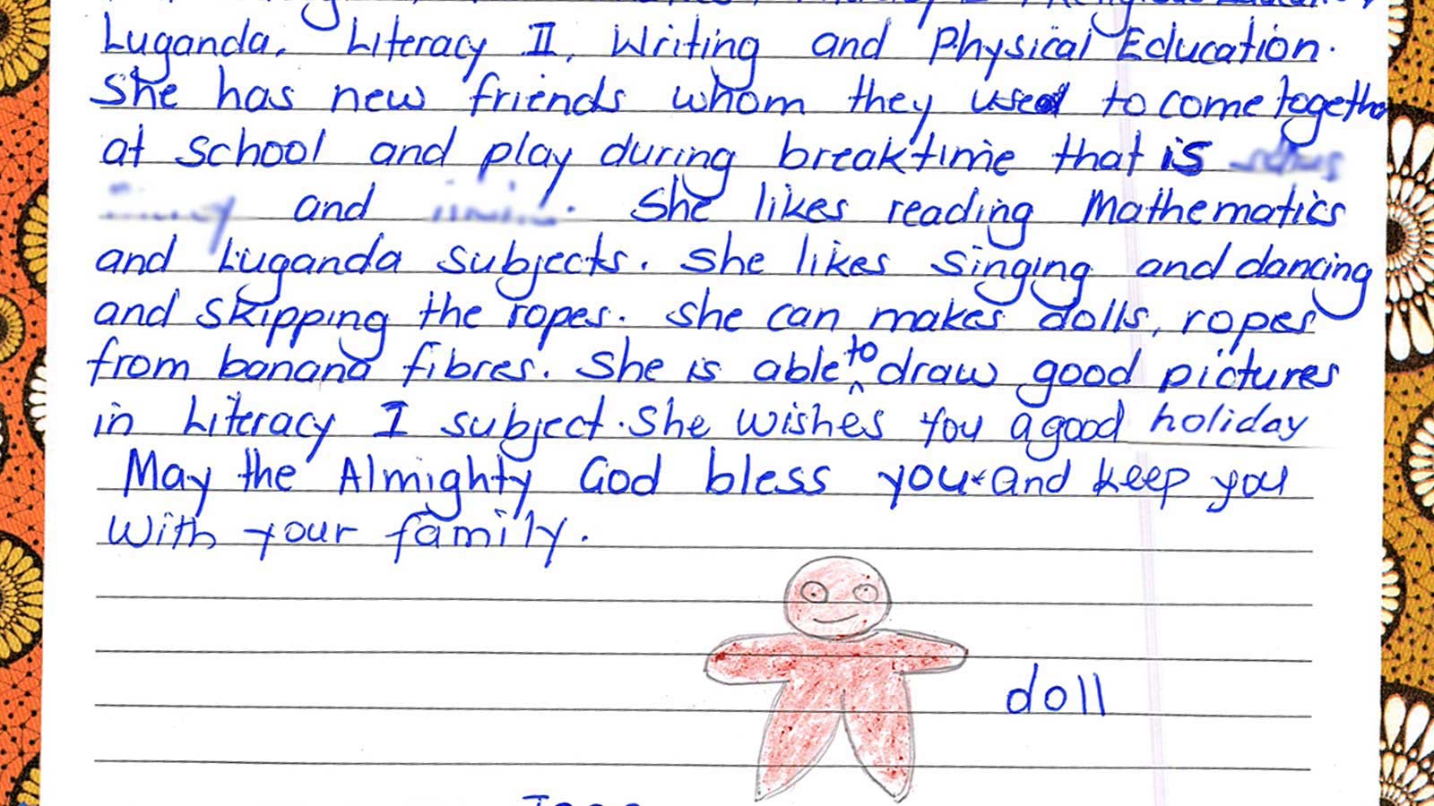 a girl from uganda wrote a letter to her sponsors, thanking them