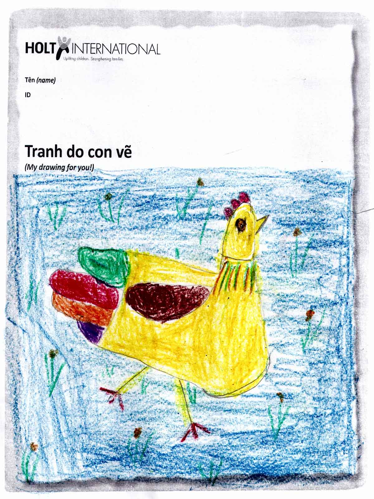a sponsored child's drawing of a chicken